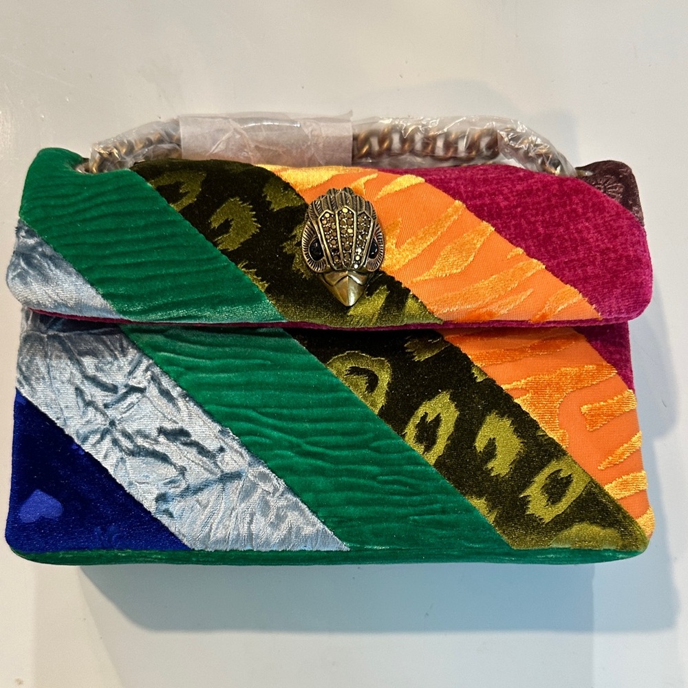Kurt Geiger Multicolor Velvet Diagonal Stripe Shoulder Bag